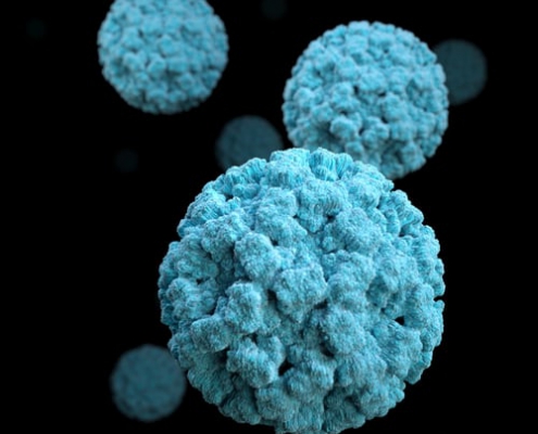 Blue viral balls on a black background