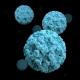 Blue viral balls on a black background