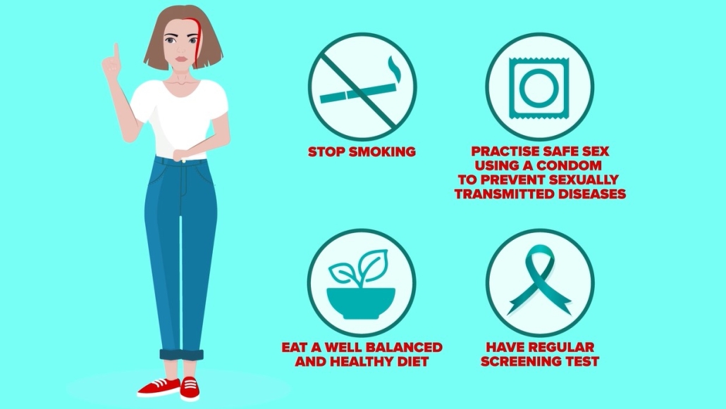 Stop smoking, practice safe sex, eat a well balanced and healthy diet, attend for screening.